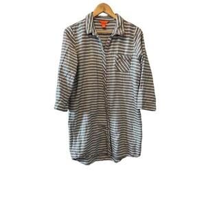 JOE FRESH Grey & White Striped Button Up Sleep Shirt S